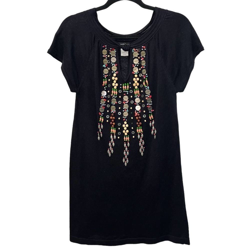 Nanette Lepore Beaded Silk Linen Knit Black Dress | Size Small